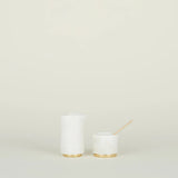Brass & White Marble Sugar Bowl with Brass Spoon