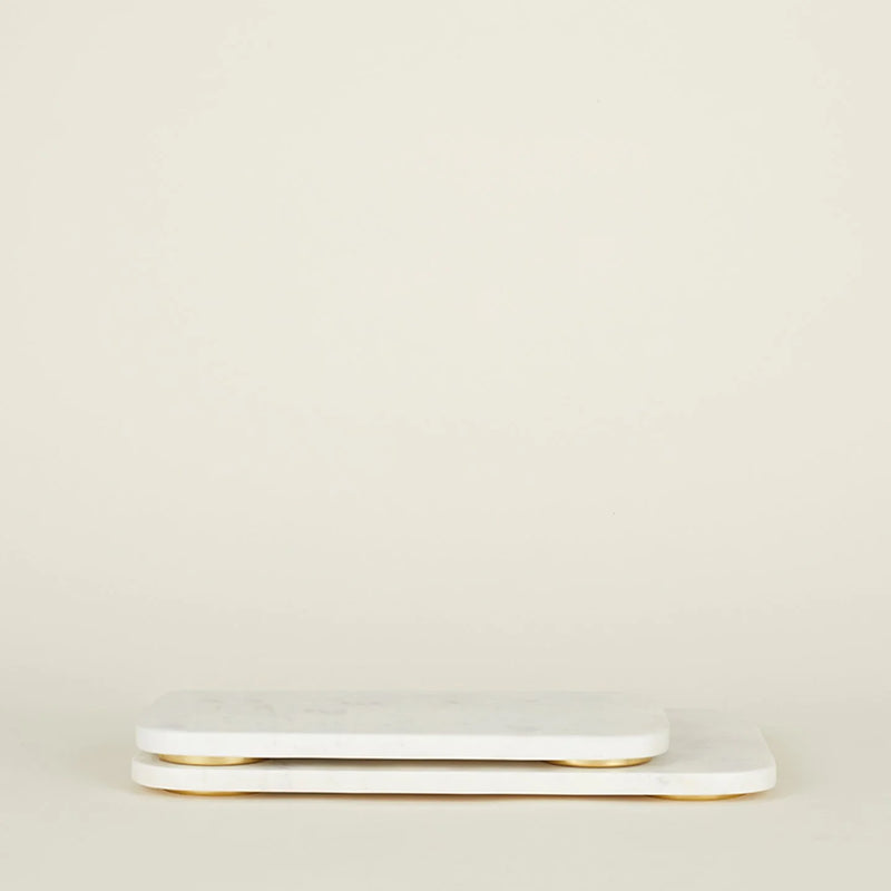 Large Brass & White Marble Serving Board