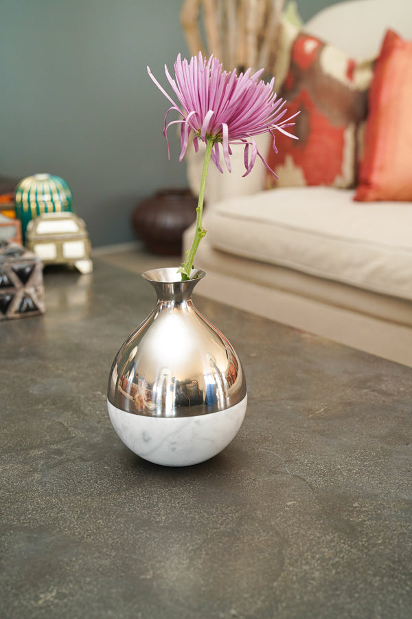 Dual Bud Vase, Marble & Silver