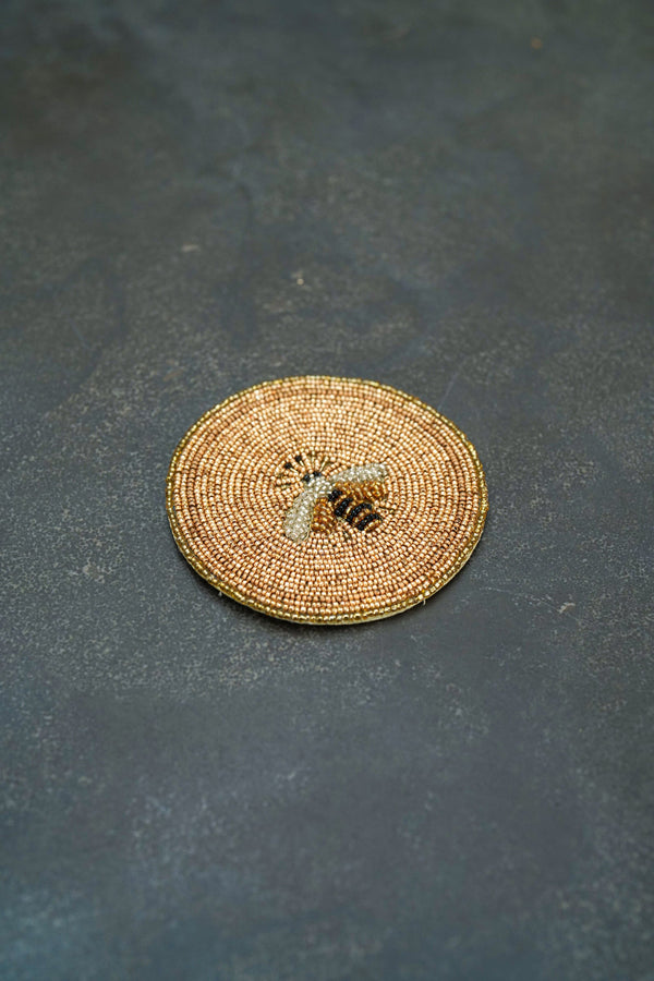 Set of 4 Handmade Bee Beaded Coasters, Gold