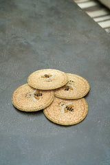 Handmade Beaded Bee Coasters, Gold, Set of 4