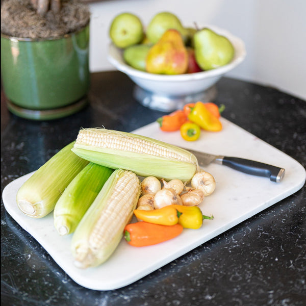 Large Brass & White Marble Serving Board