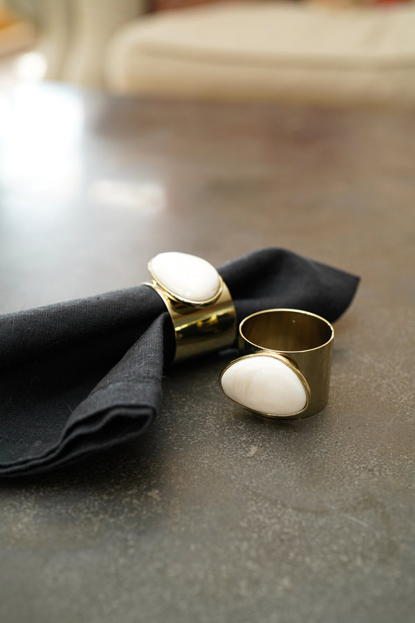 Gilt Edge Shell Napkin Rings, Mother of Pearl, Set of Two