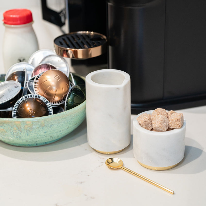 Brass & White Marble Stoneware Creamer