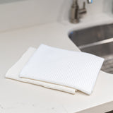 Ivory & White Cotton Waffle Weave Knit Dish Towel, Set of 2