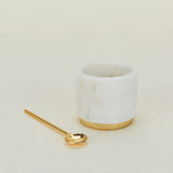 Brass & White Marble Sugar Bowl with Brass Spoon