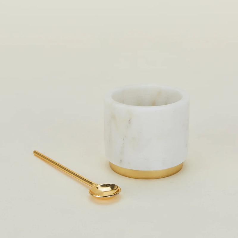 Brass & White Marble Stoneware Sugar Bowl