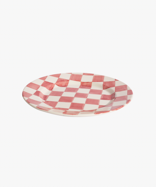 La Vichy Dessert Plate, White/Red