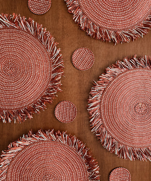 Zenu Placemat and Coaster Set, Burgundy/Natural, Set of 4