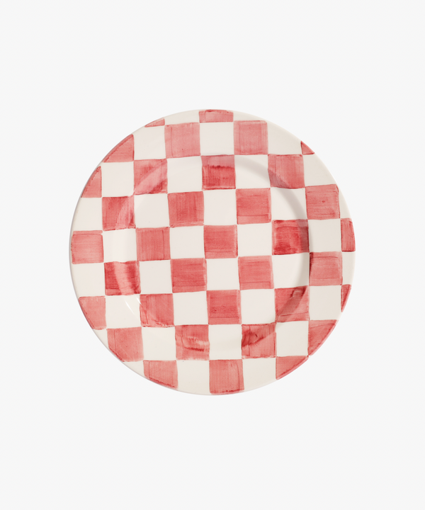 La Vichy Dessert Plate, White/Red