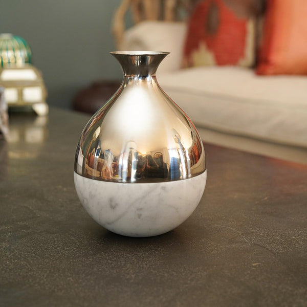 Coluna Dual Bud Vase, Marble & Silver