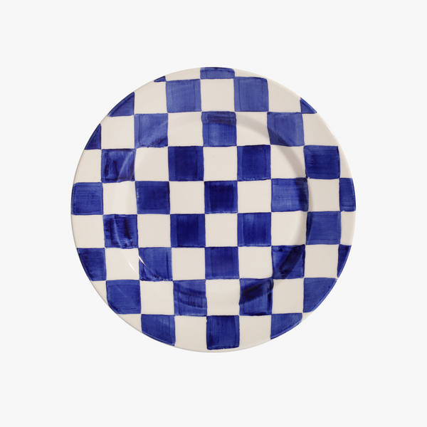 La Vichy Dessert Plate, White/Blue