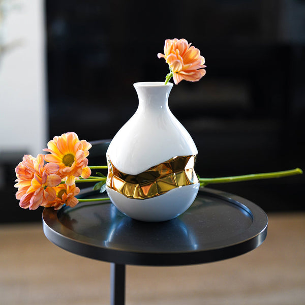 Talianna Oro Bud Vase, White & Gold