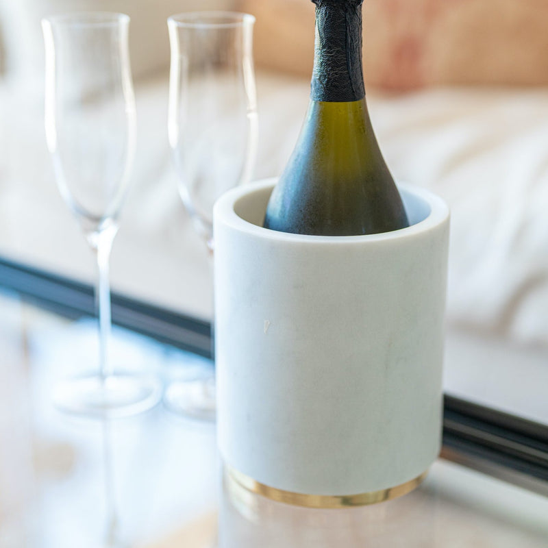 Brass & White Marble Utility Wine Cooler/Canister