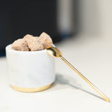 Brass & White Marble Sugar Bowl with Brass Spoon