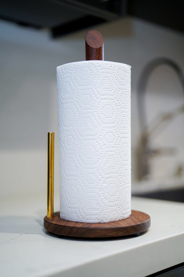 Angled Paper Towel Holder, Wood & Brass